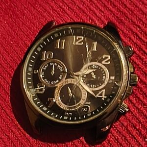 Japan MOVT Men's Watch Cracked Glass Analog Black For Parts Not Working